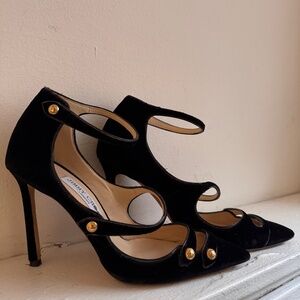 Black Velvet Jimmy Choo Mary Jane Pumps, Size 37